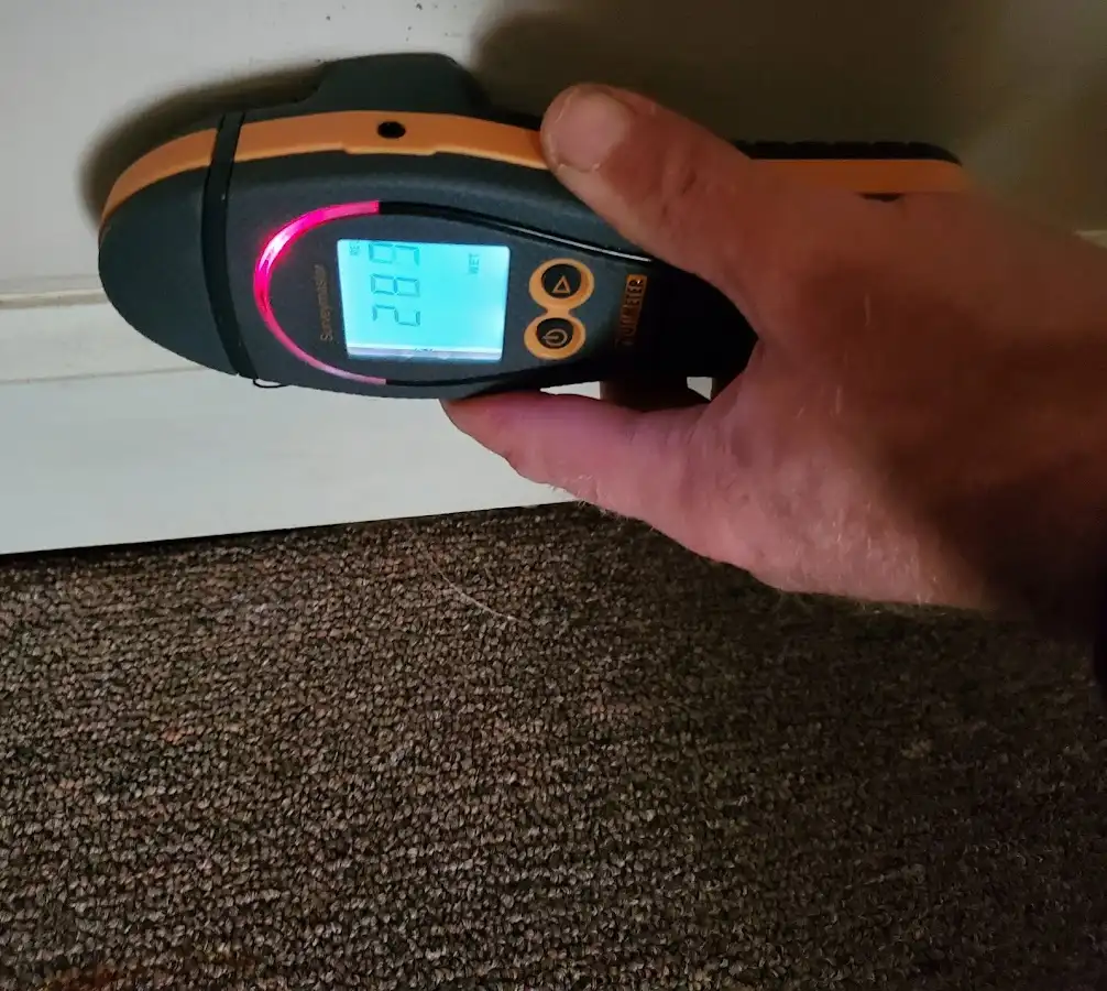 Moisture detection at baseboard during Sewage Cleanup & Sanitation in New Hartford